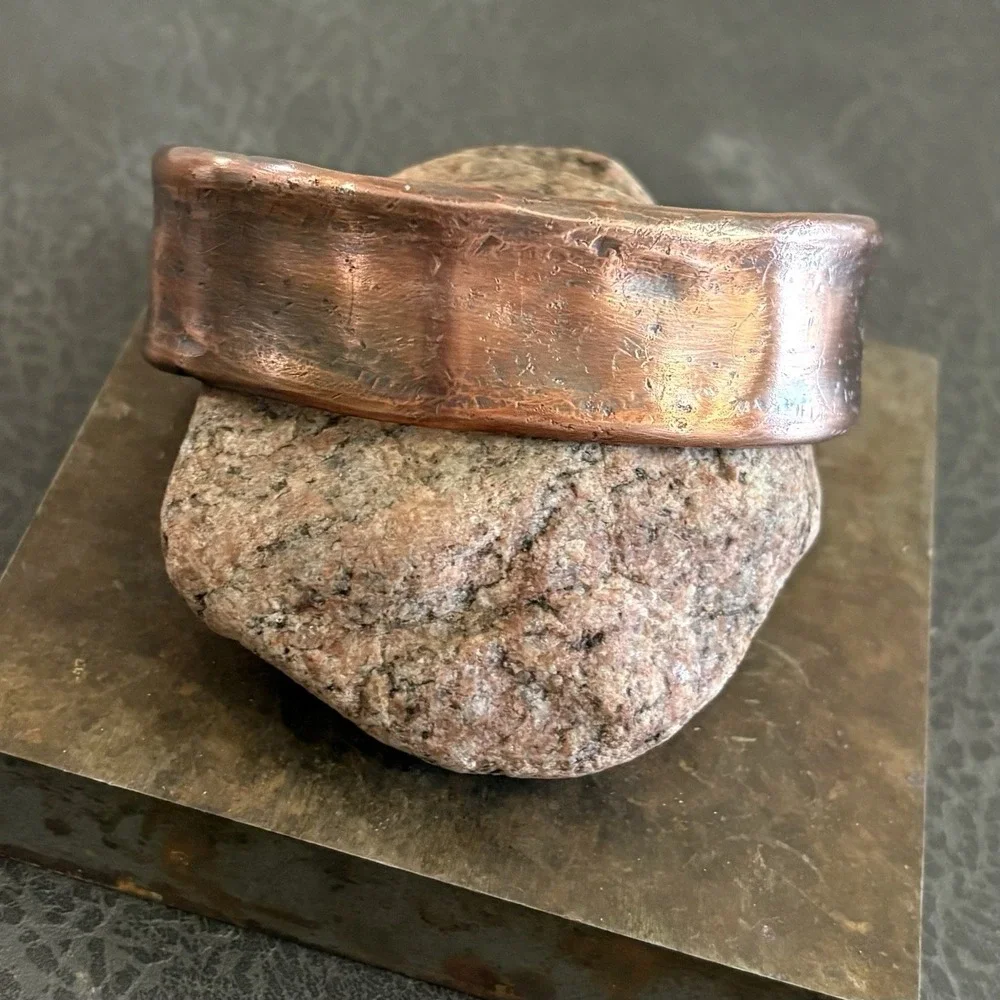 Pure Copper Men's Handmade Wide‎ Thick Cuff, Hammered Concrete Finish Bracelet